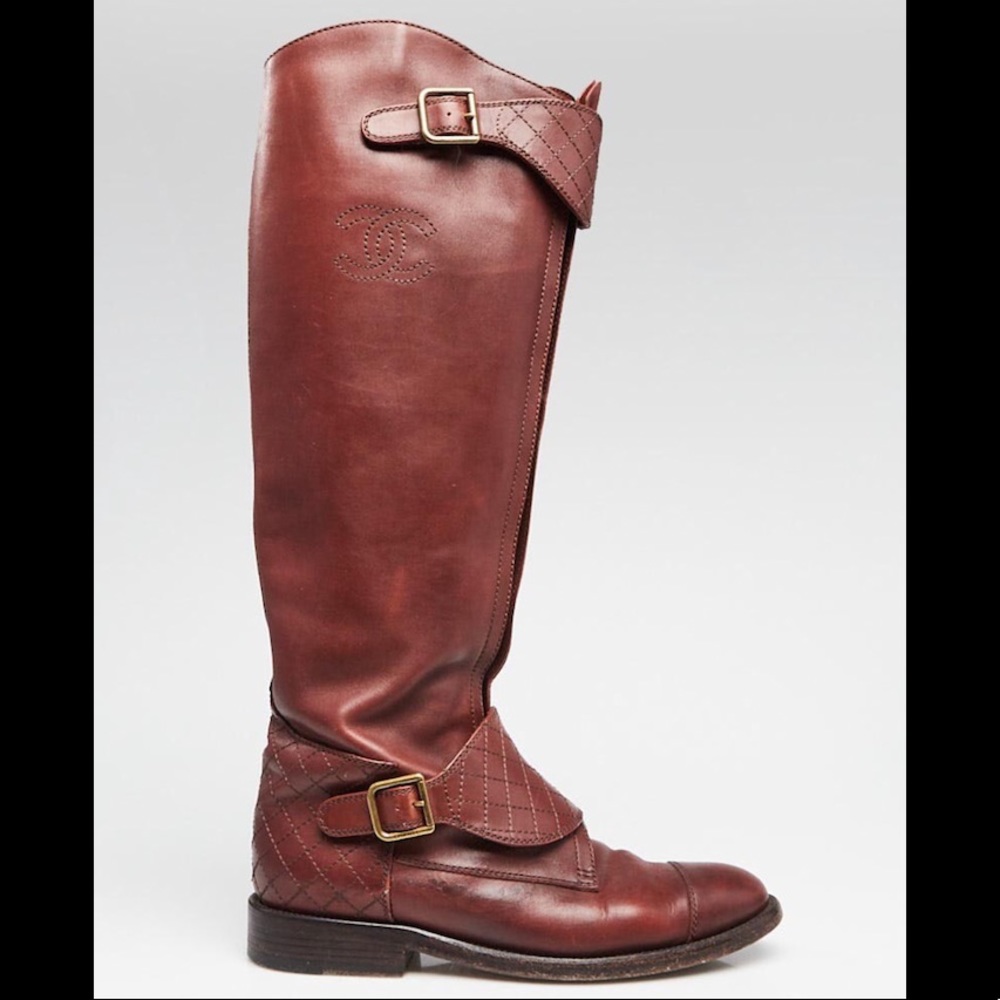 Authentic Chanel Polo Riding Boots Tan